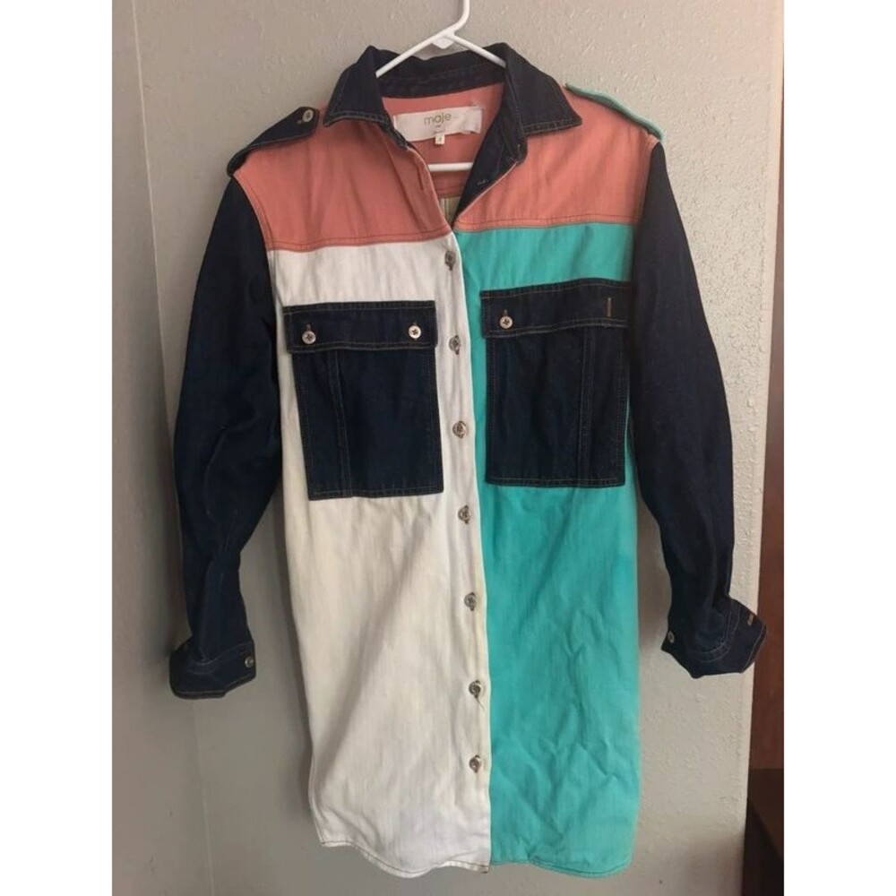 Maje denim color block dress size 2
